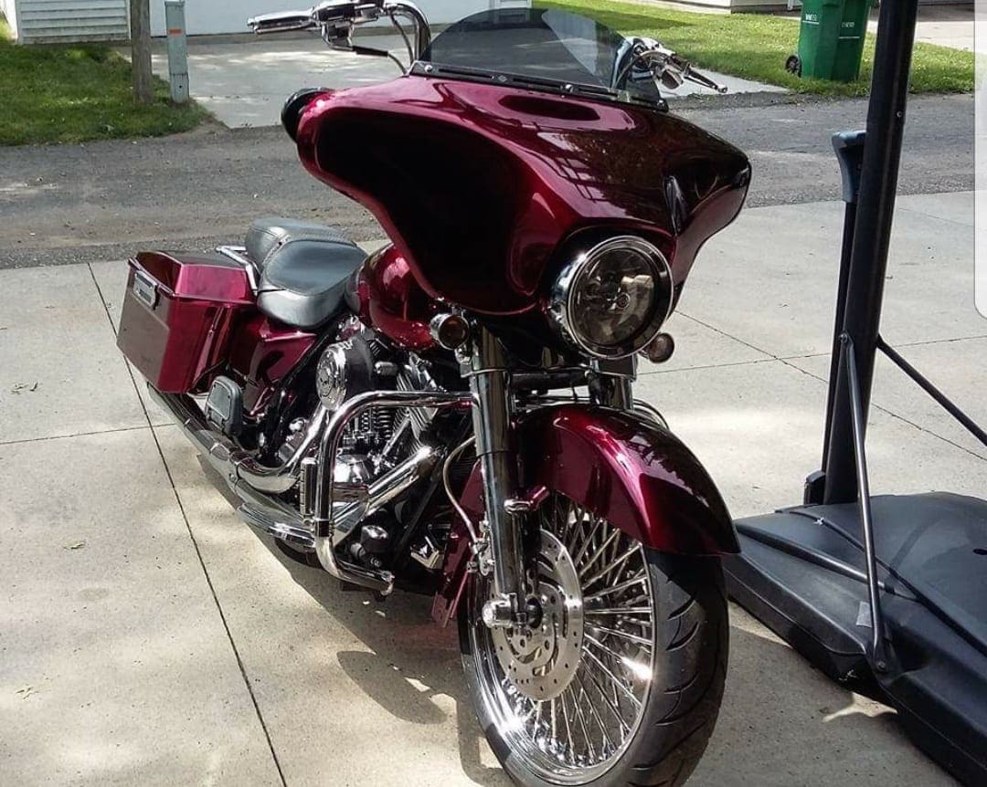 Deep red Cosmichrome motorcycle